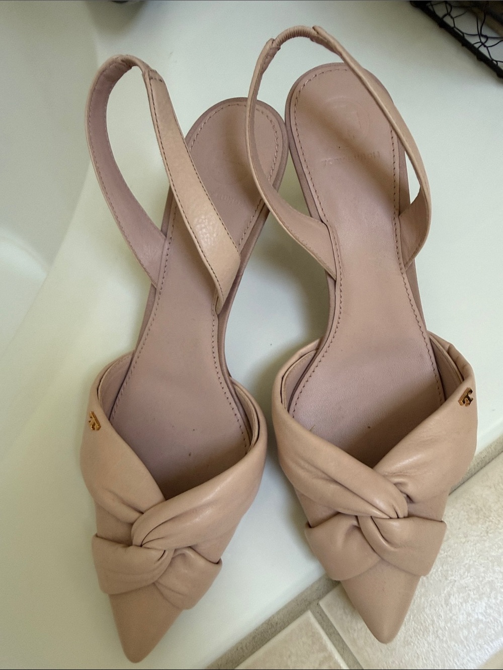 Tory Burch Blush Pointed Knot Slingback Heels